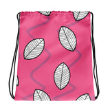 Pink Leaf Drawstring bag